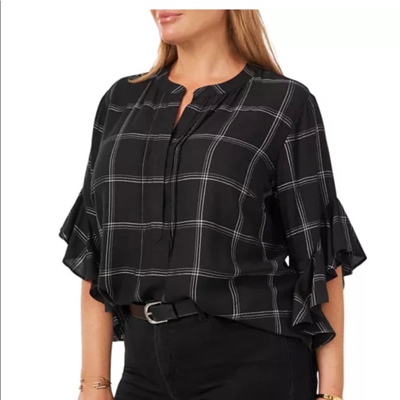 Vince camuto plaid flutter sleeve blouse - Picture 1 of 3